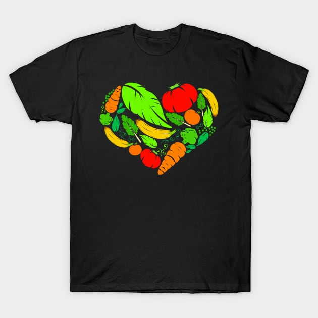 Healthy Veggie Heart For Vegetarian And Vegan T-Shirt by SinBle